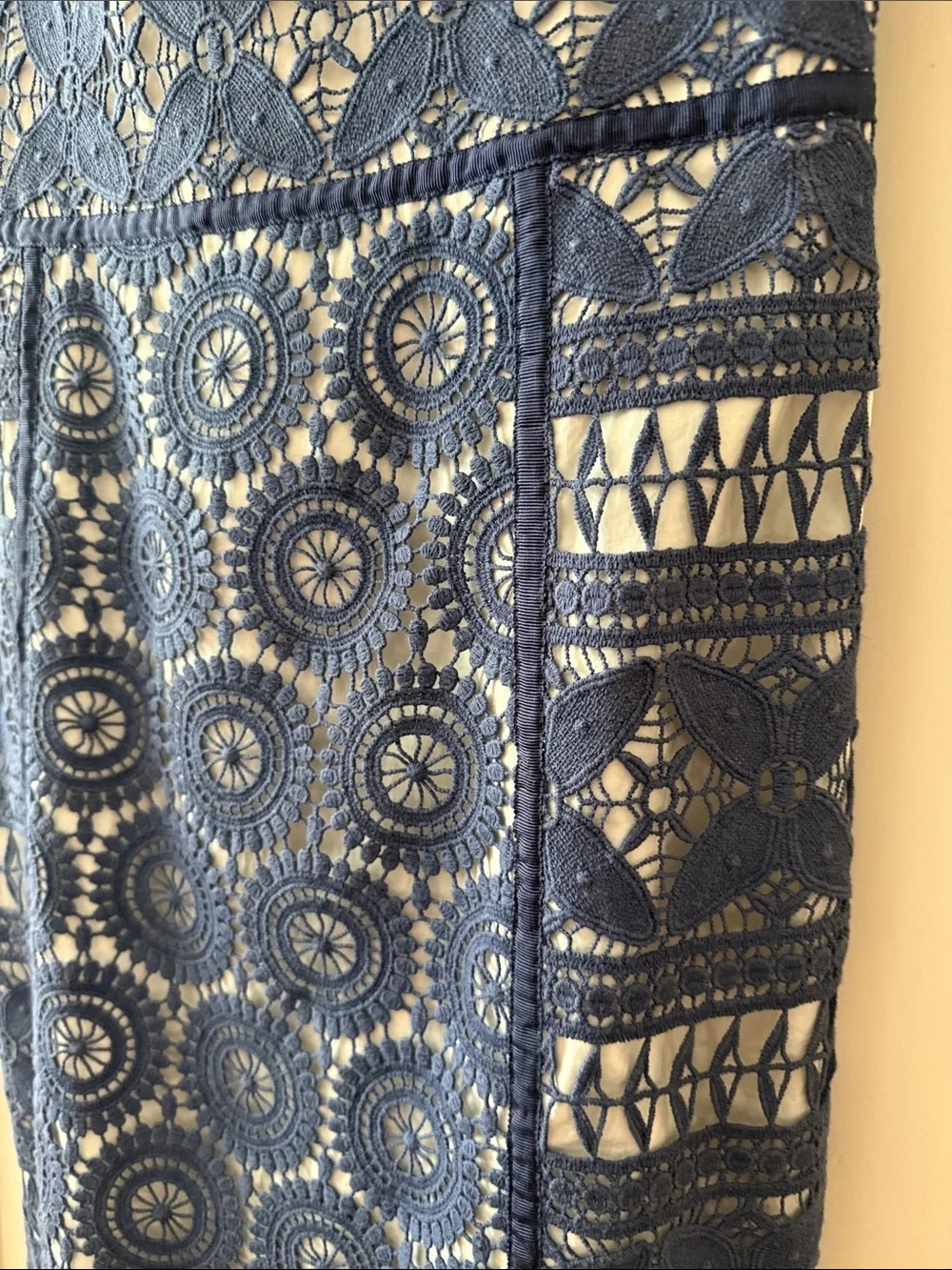 Tory Burch Blue and White Lace-Overlay Midi Dress